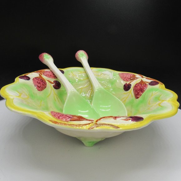 VINTAGE CARLTON WARE THREE PIECE SALAD SERVER. 9 1/2 INCHES IN DIAMETER. - Picture 2 of 9